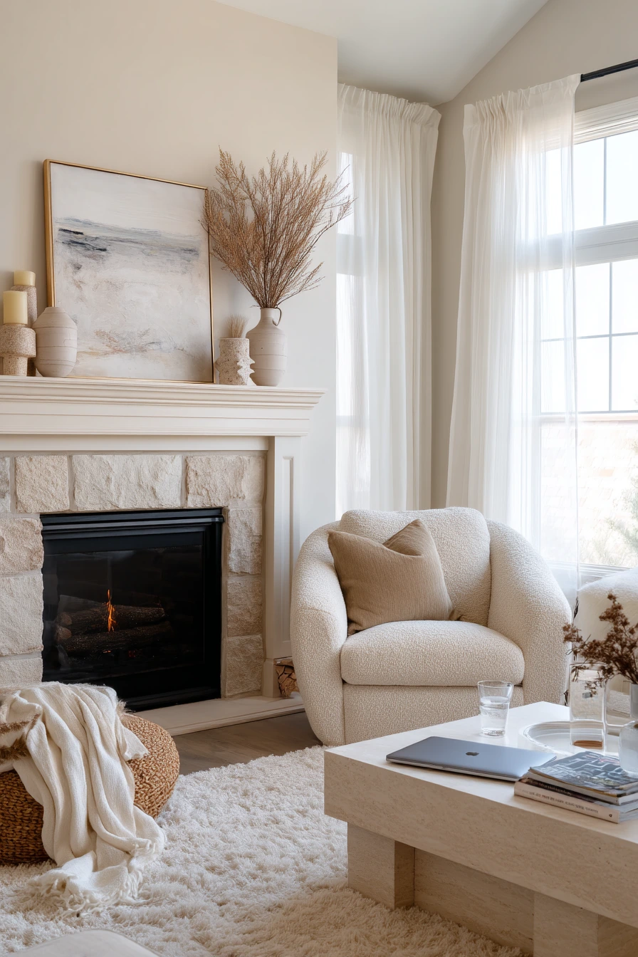 neutral mantel decor ideas 29