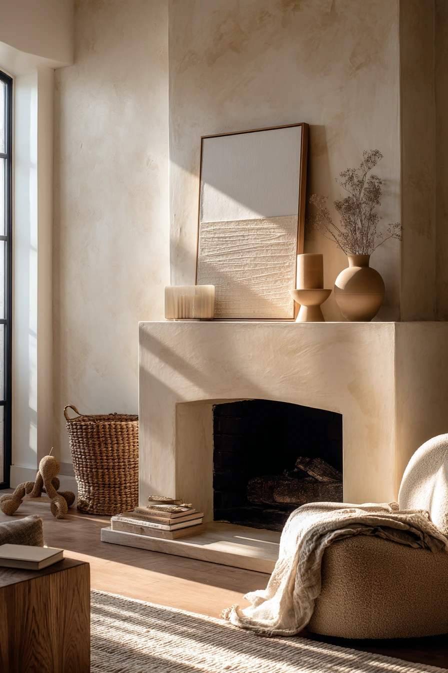 neutral mantel decor ideas 3