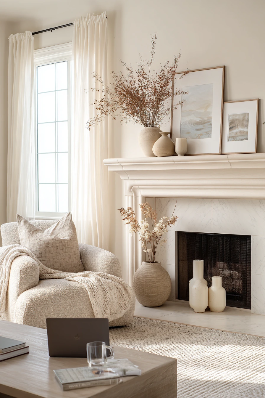 neutral mantel decor ideas 30