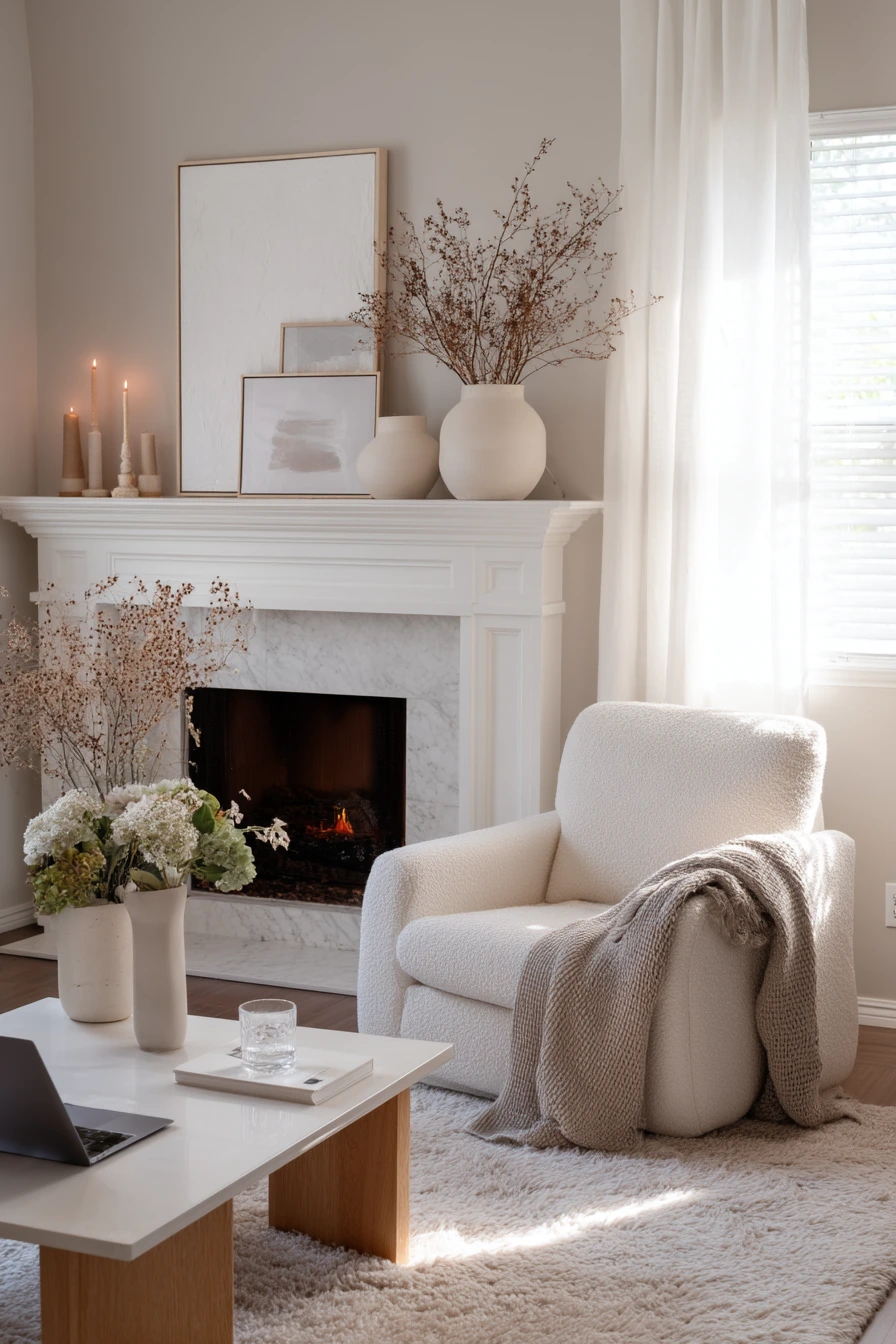 neutral mantel decor ideas 32