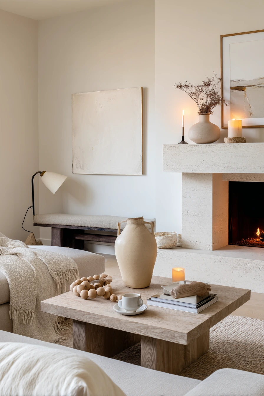 neutral mantel decor ideas 37