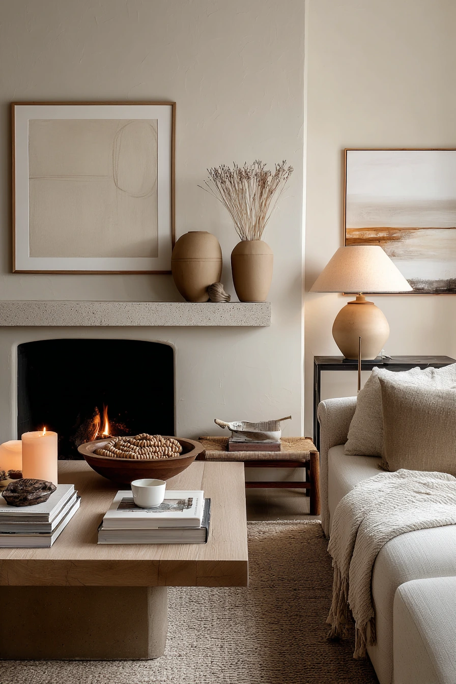 neutral mantel decor ideas 38