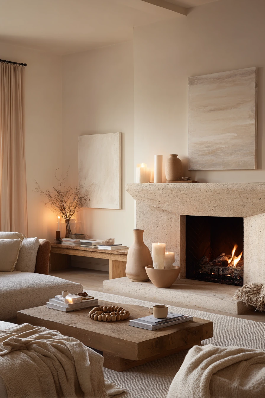 neutral mantel decor ideas 39