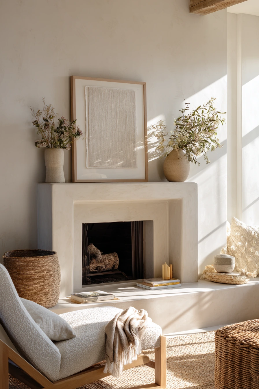 neutral mantel decor ideas 4