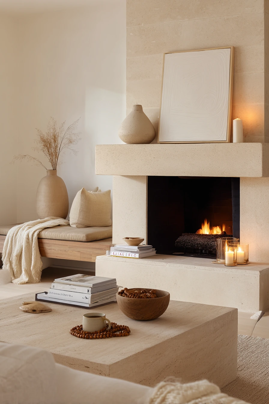 neutral mantel decor ideas 40