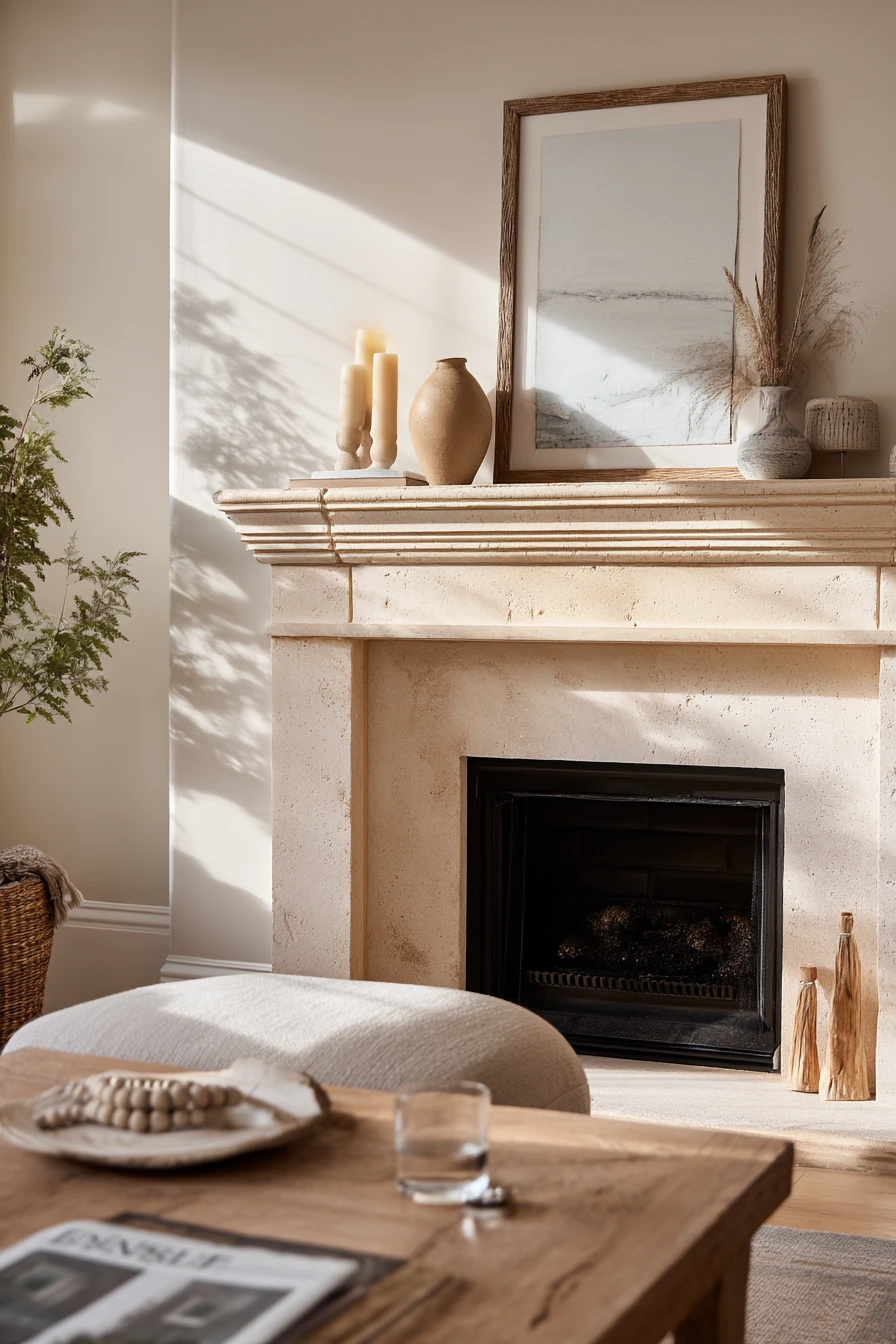 neutral mantel decor ideas 7