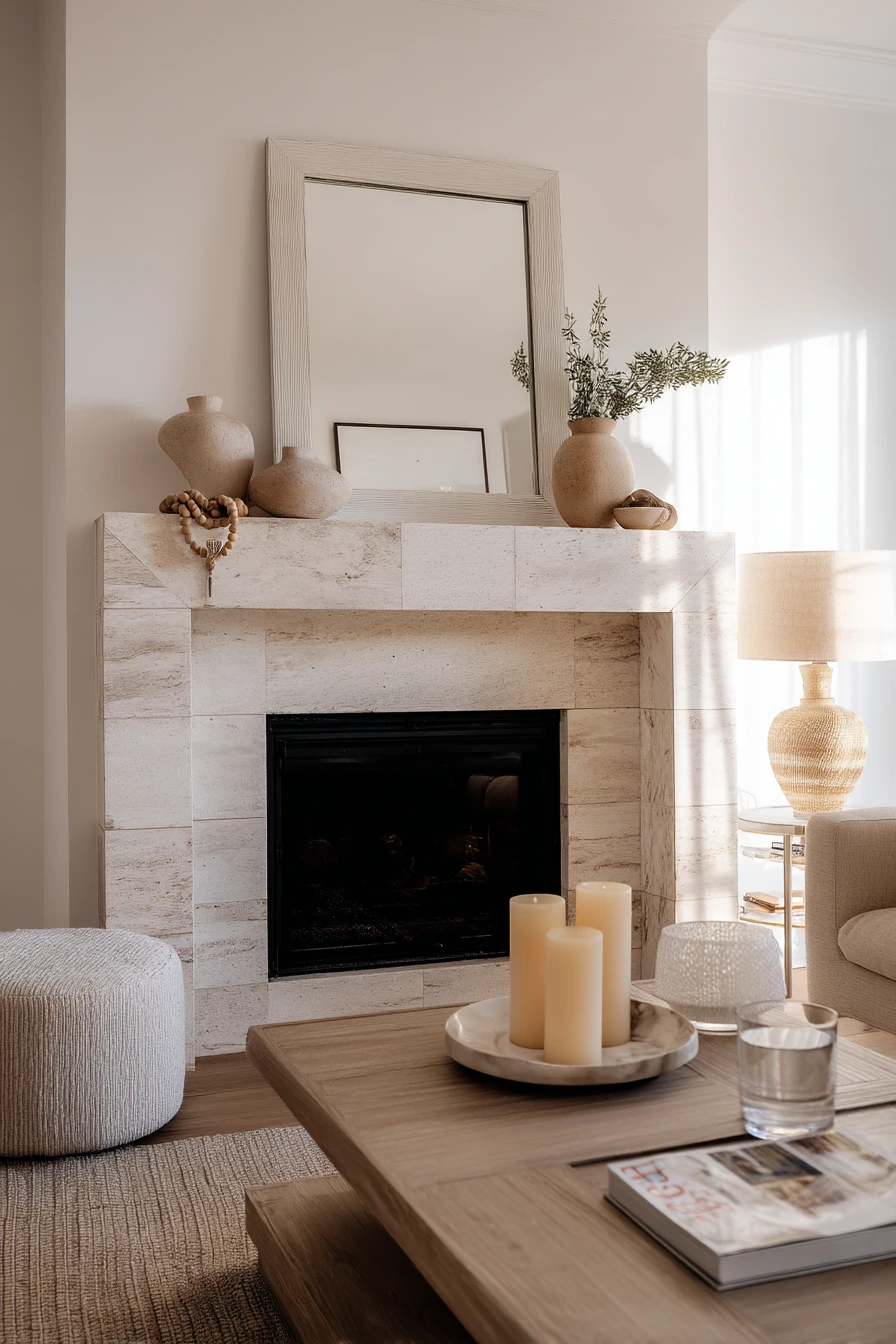 neutral mantel decor ideas 8