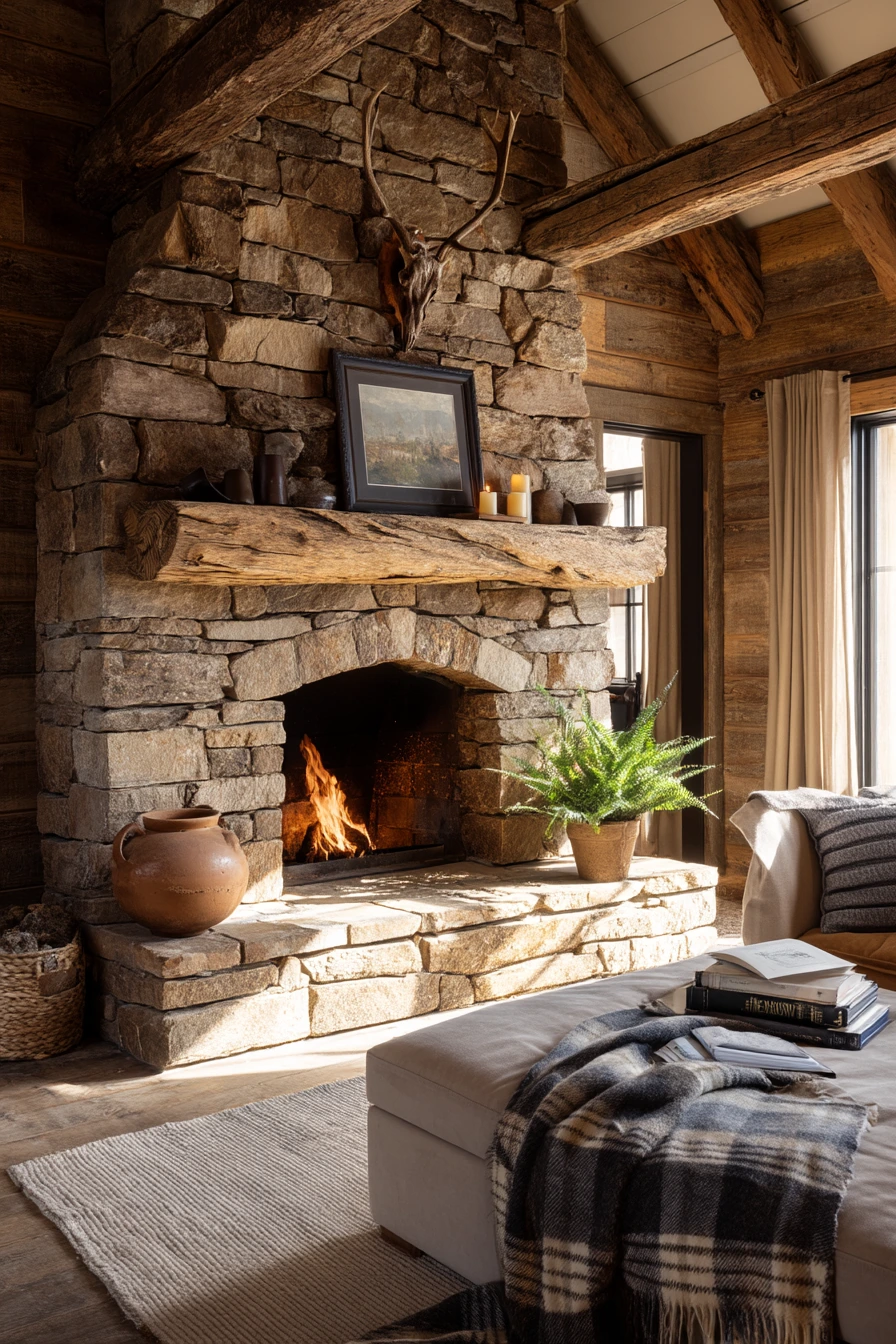 rustic wood burning fireplace ideas 14