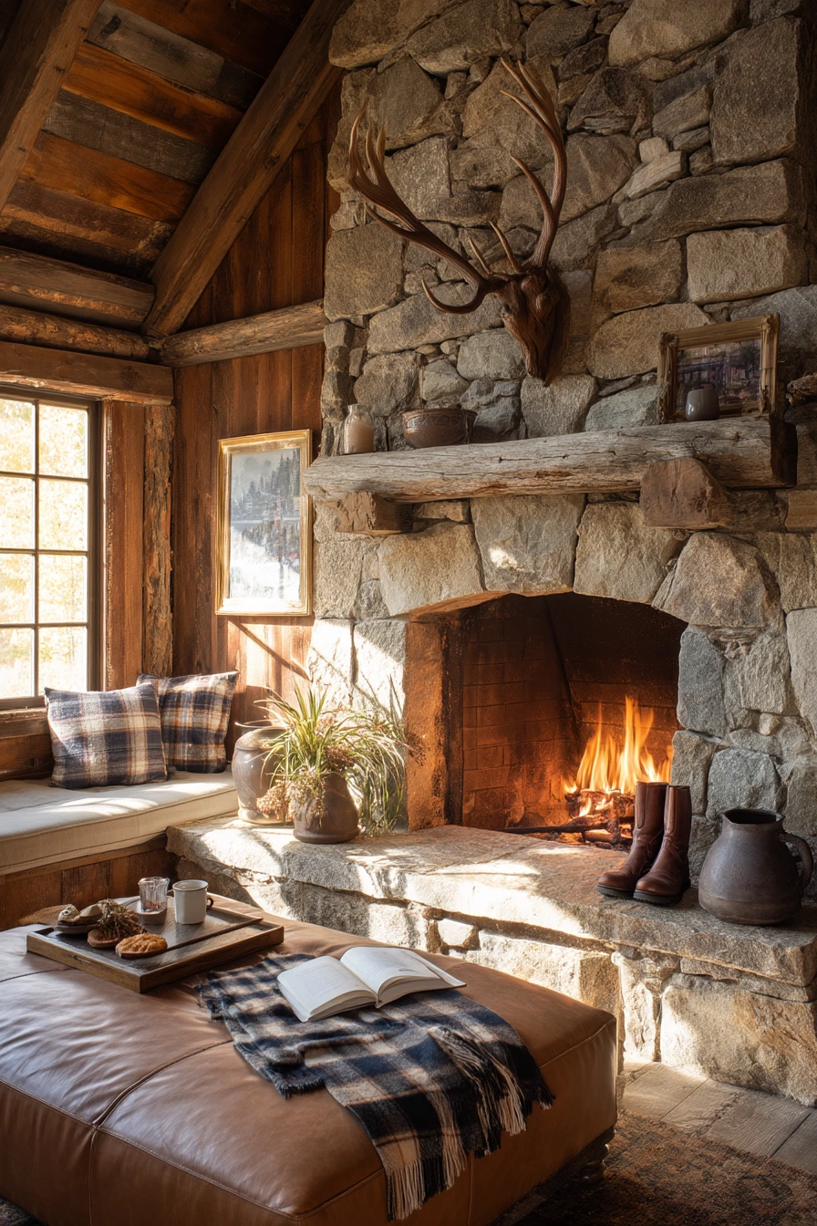 rustic wood burning fireplace ideas 16