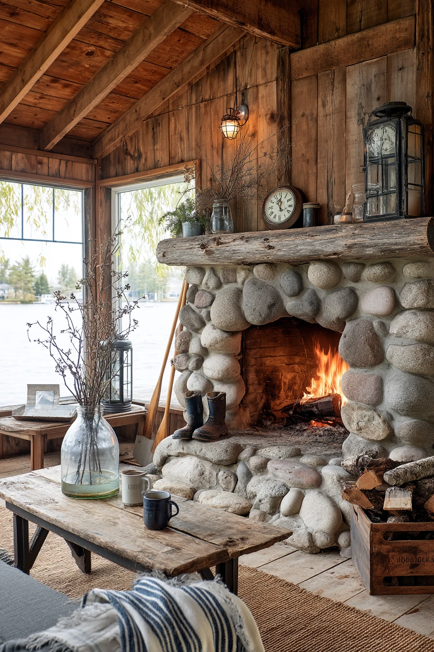 rustic wood burning fireplace ideas 31