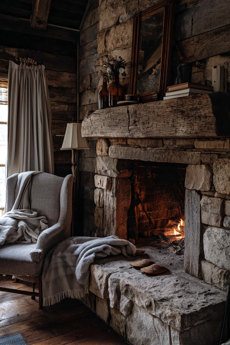 rustic wood burning fireplace ideas 35