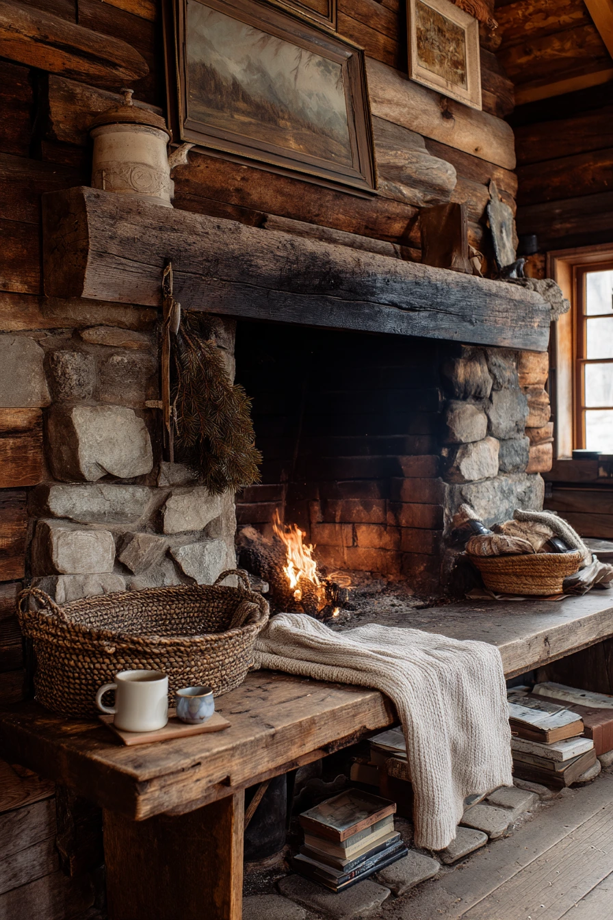 rustic wood burning fireplace ideas 4