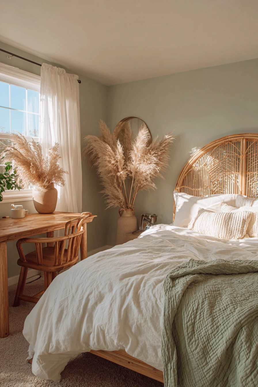 sage green boho bedroom 13