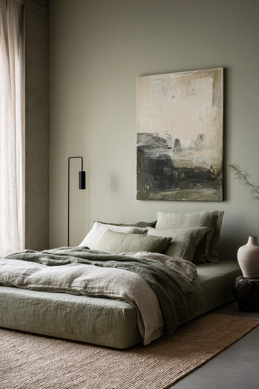 sage green boho bedroom 20