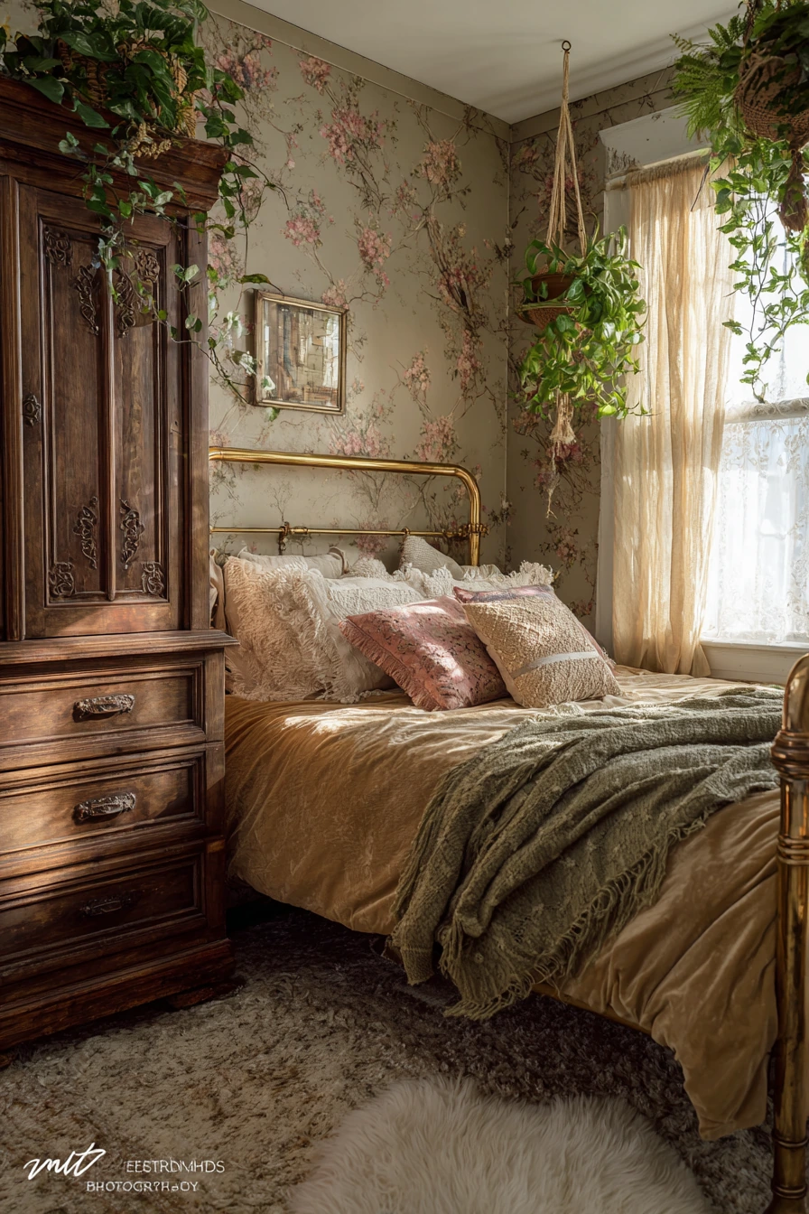 sage green boho bedroom 21