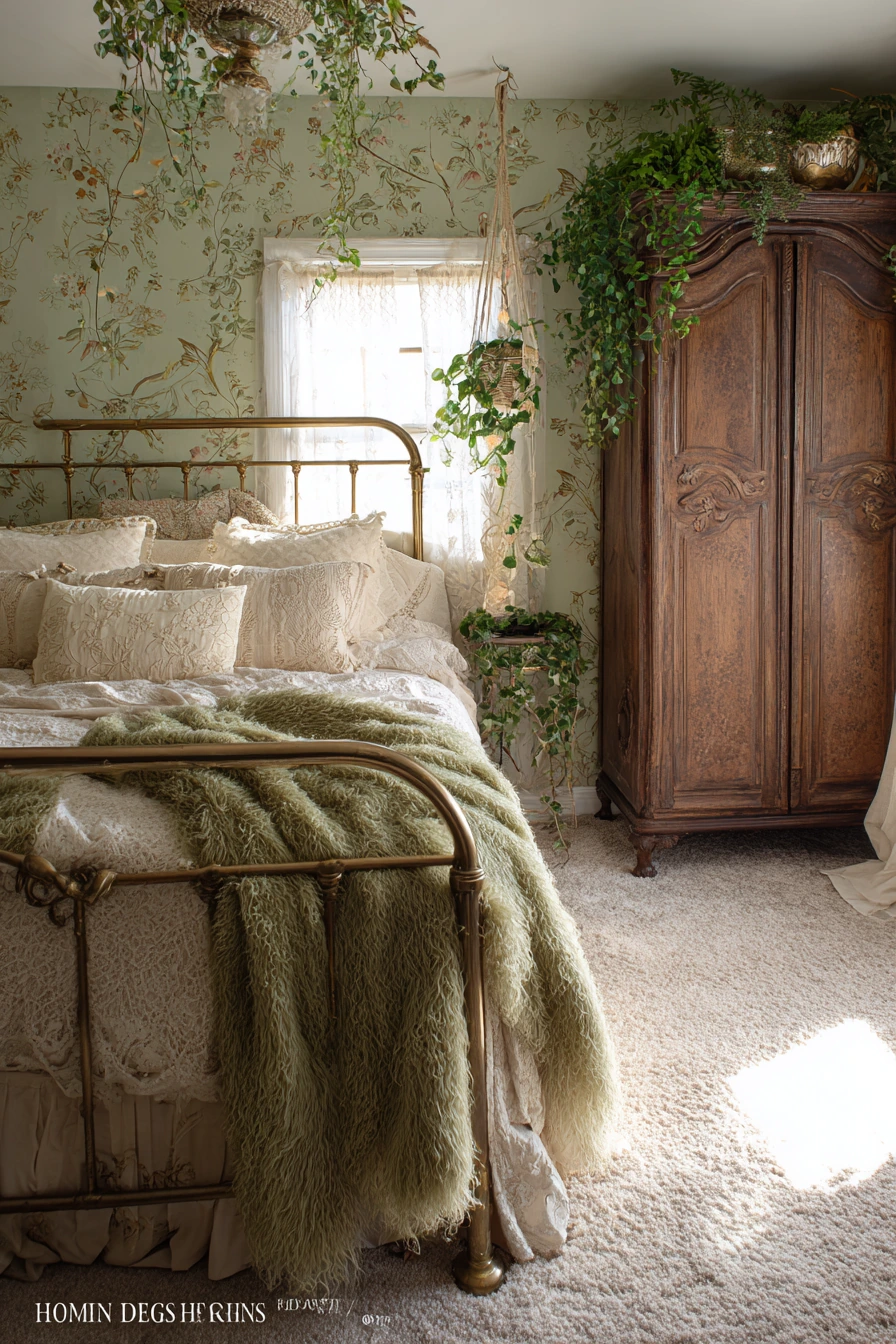 sage green boho bedroom 23