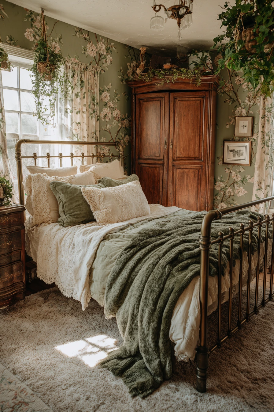 sage green boho bedroom 24