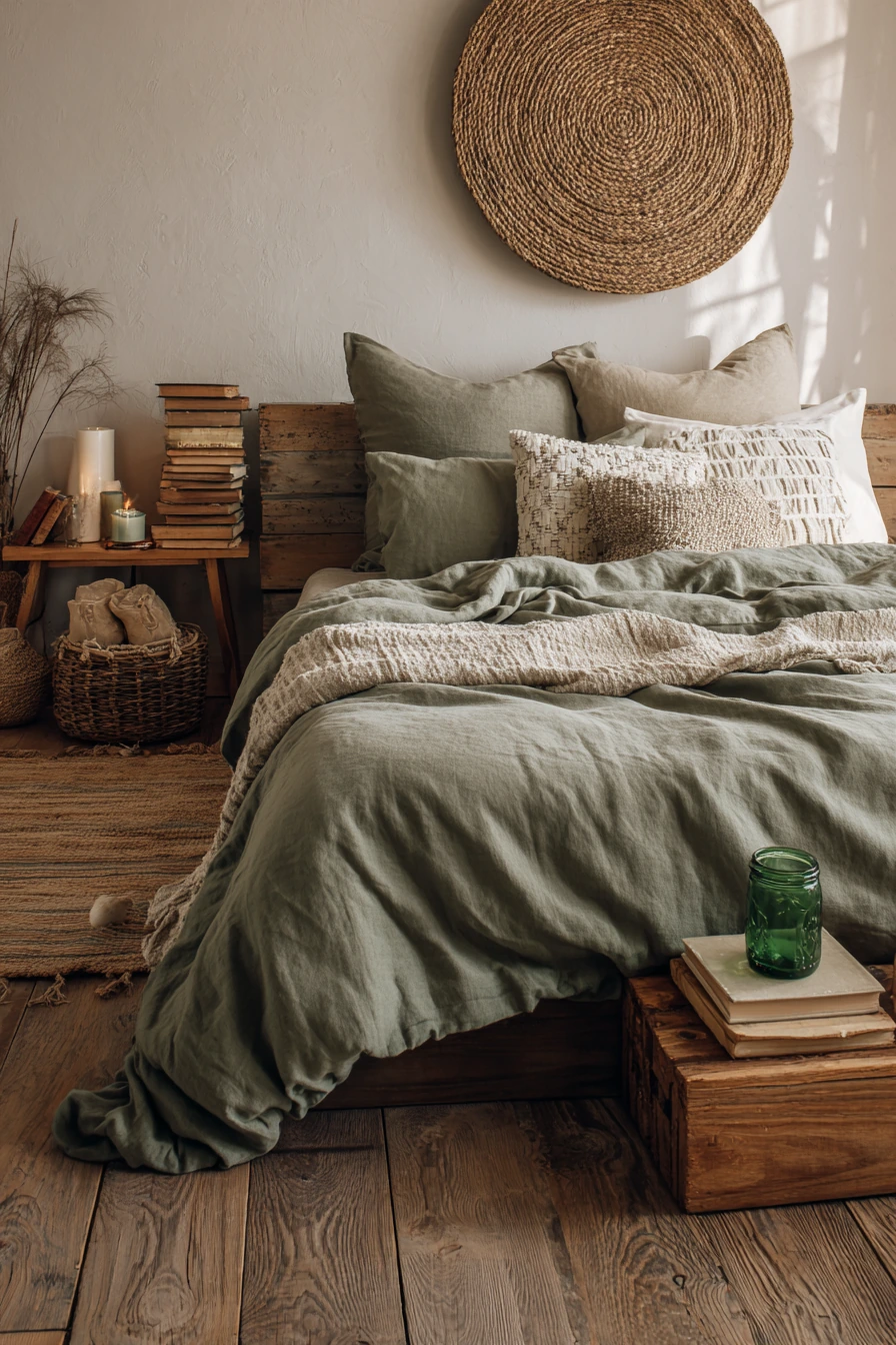 sage green boho bedroom 25