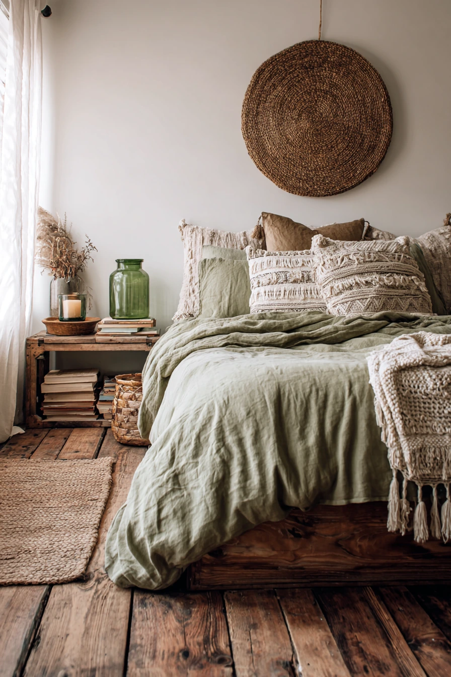 sage green boho bedroom 26