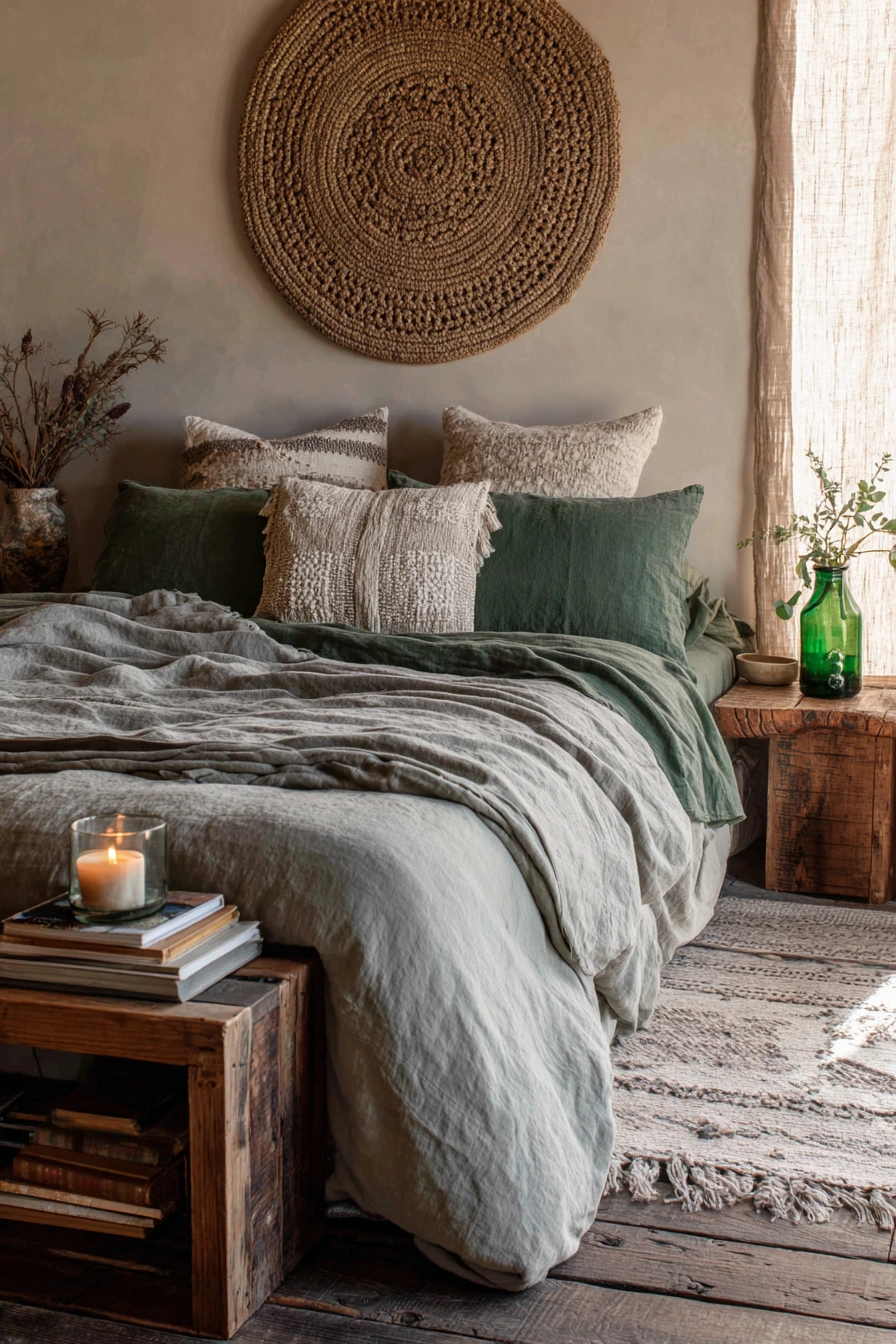 sage green boho bedroom 27