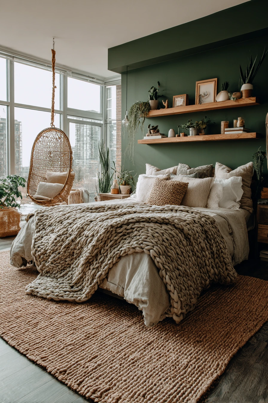 sage green boho bedroom 5