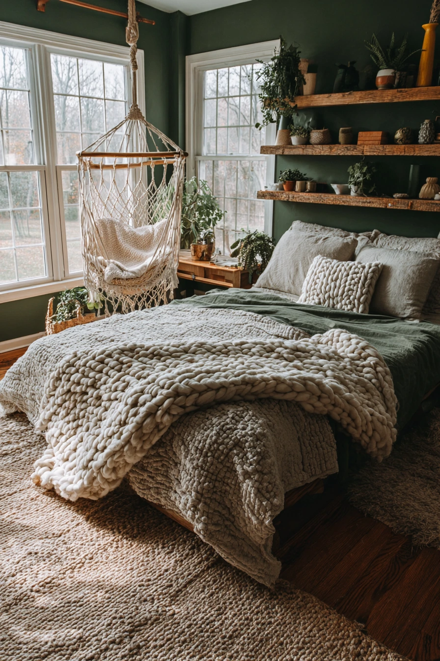 sage green boho bedroom 6