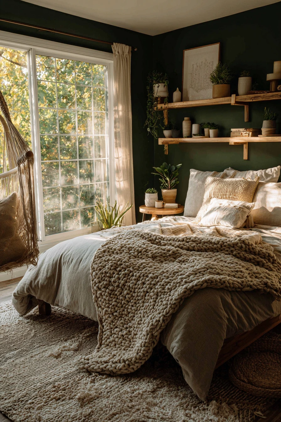 sage green boho bedroom 7