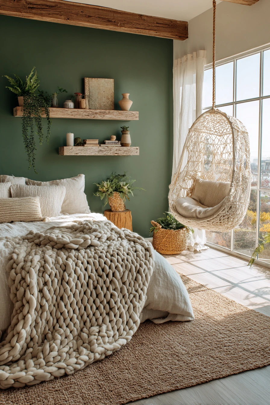 sage green boho bedroom 8