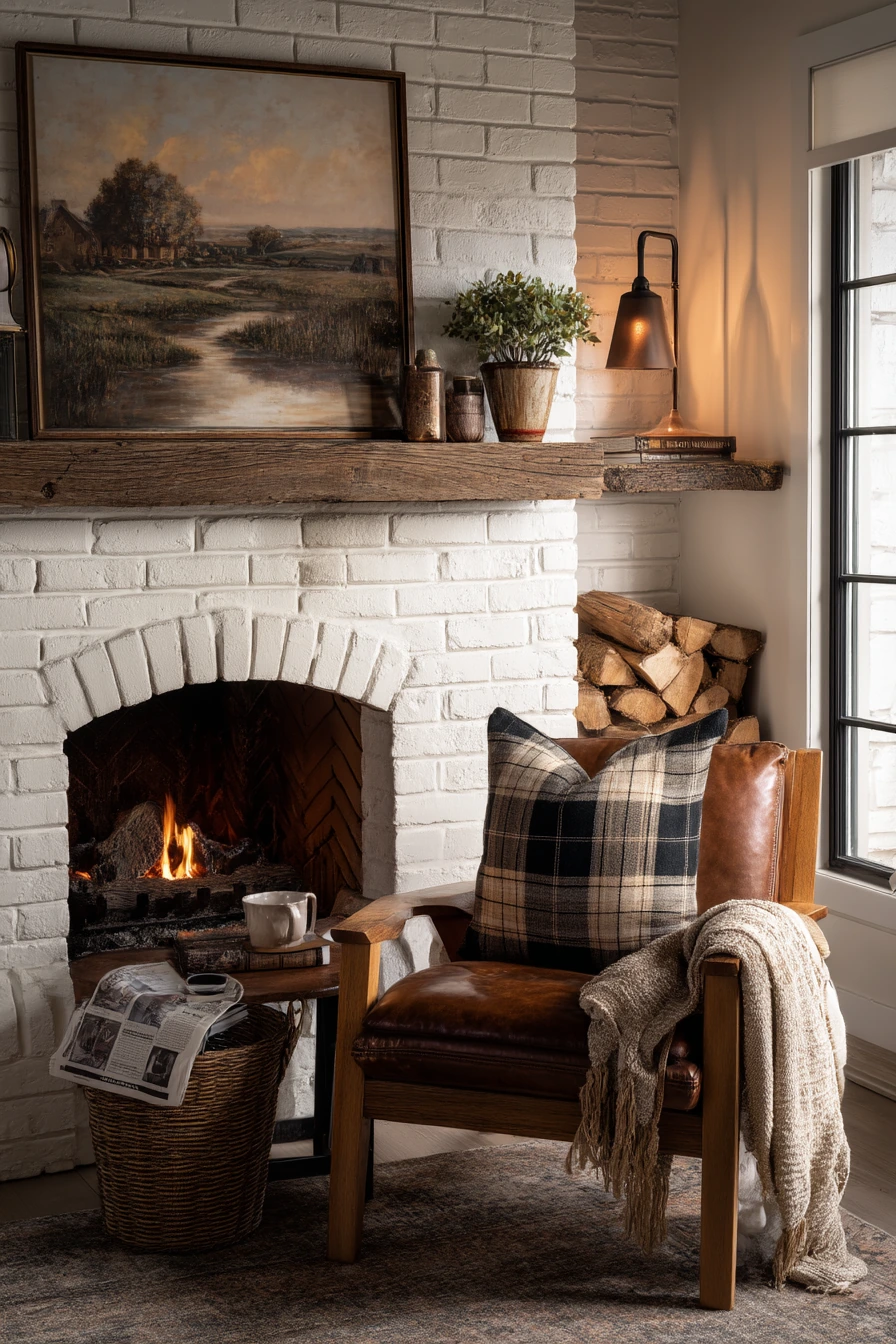 white brick fireplace ideas 23