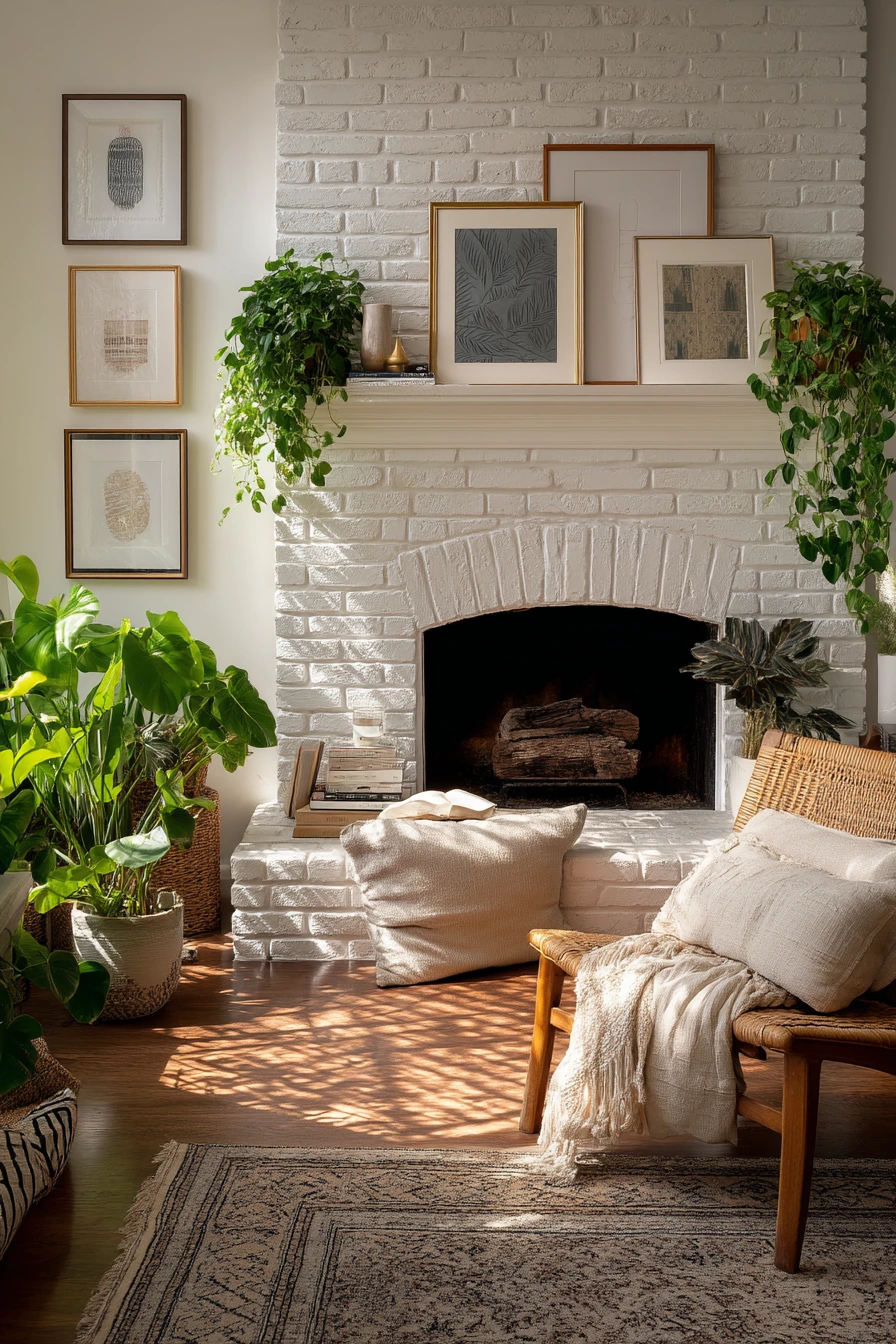 white brick fireplace ideas 32