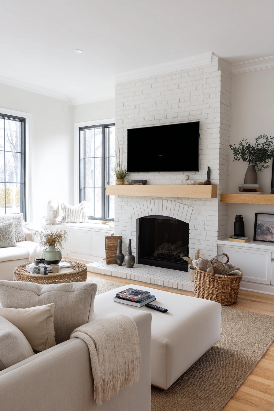 white brick fireplace ideas 35
