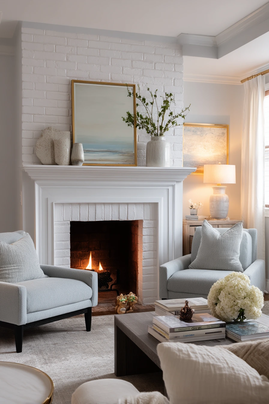 white brick fireplace ideas 40